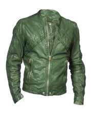 Men’s Casual Green Leather Motorcycle Jacket