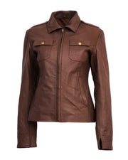 Chloe Price Brown Leather Cropped Jacket