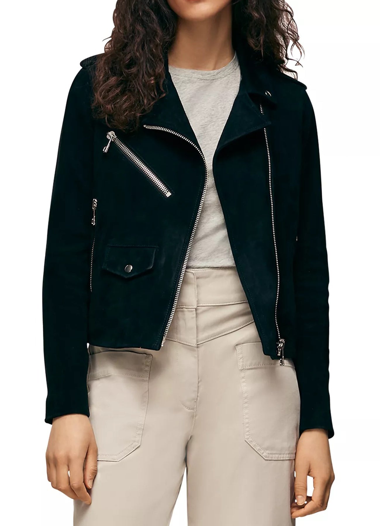 Womens Dark Green Suede Leather Jacket