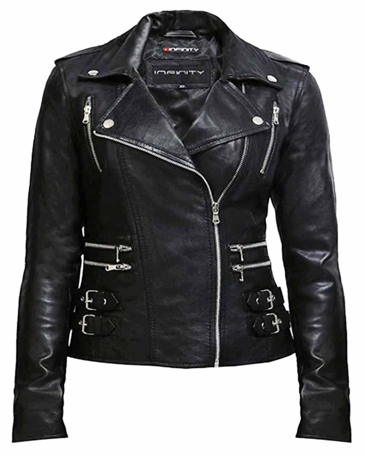Ladies Genuine Leather Bikers Slim Fit Black Jacket
