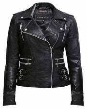 Ladies Genuine Leather Bikers Slim Fit Black Jacket