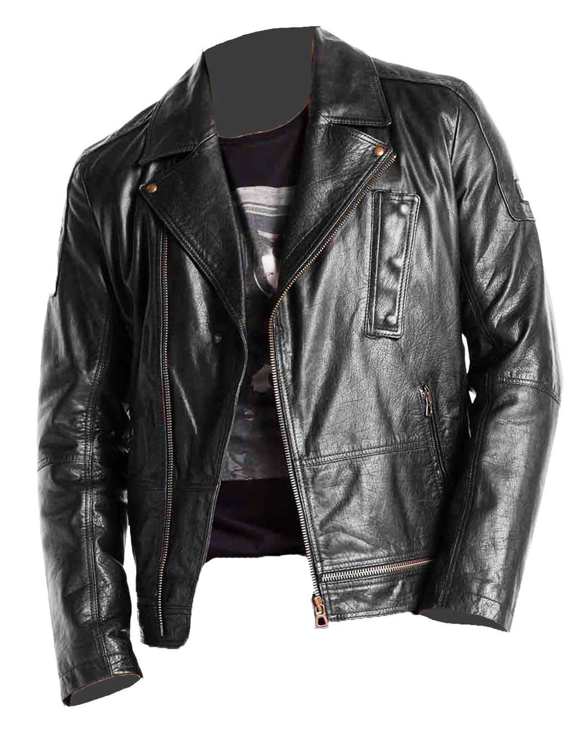 Mens Asymmetrical Black Leather Motorcycle Jacket