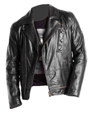 Mens Asymmetrical Black Leather Motorcycle Jacket