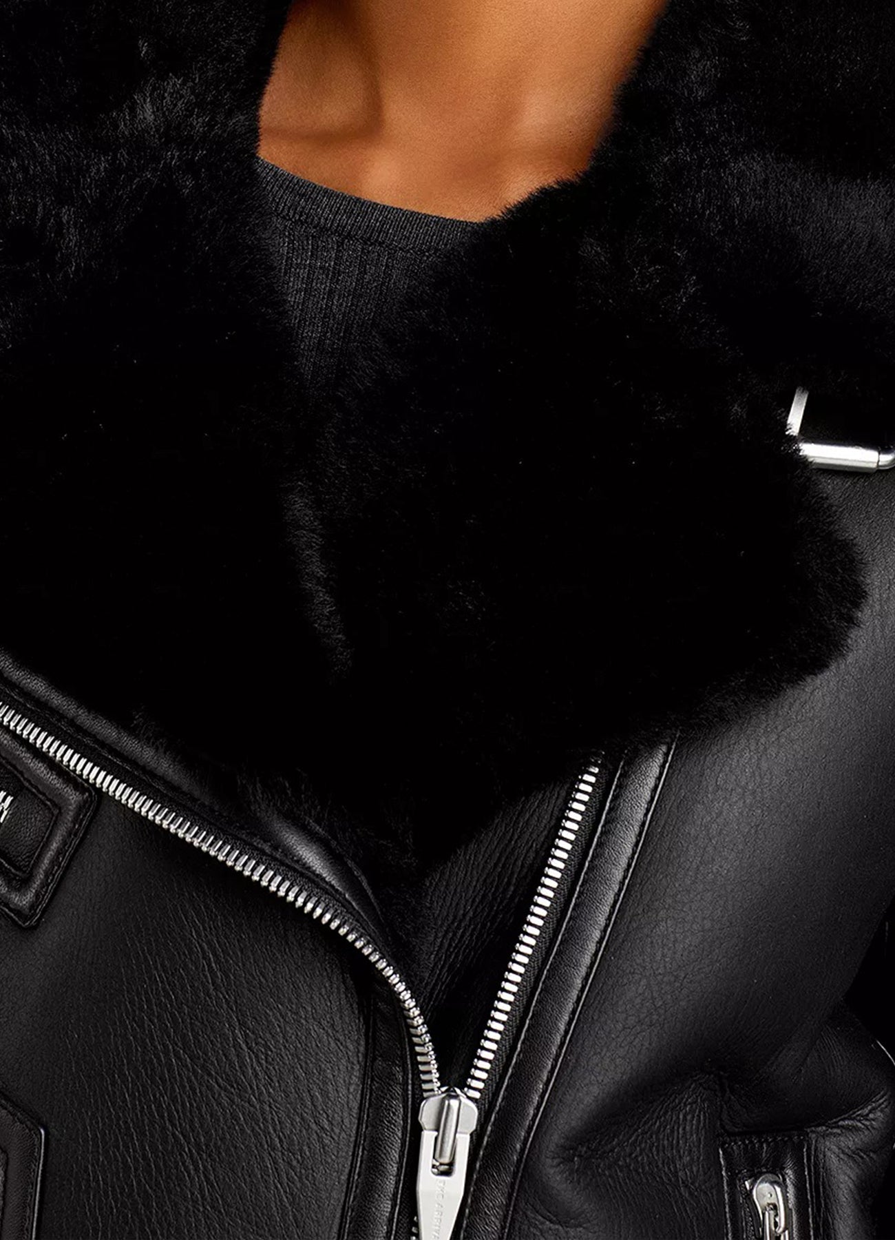 Womens Jet Black Shearling Leather Jacket