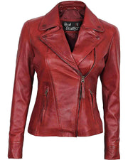 Women's Maroon Genuine Leather Jacket