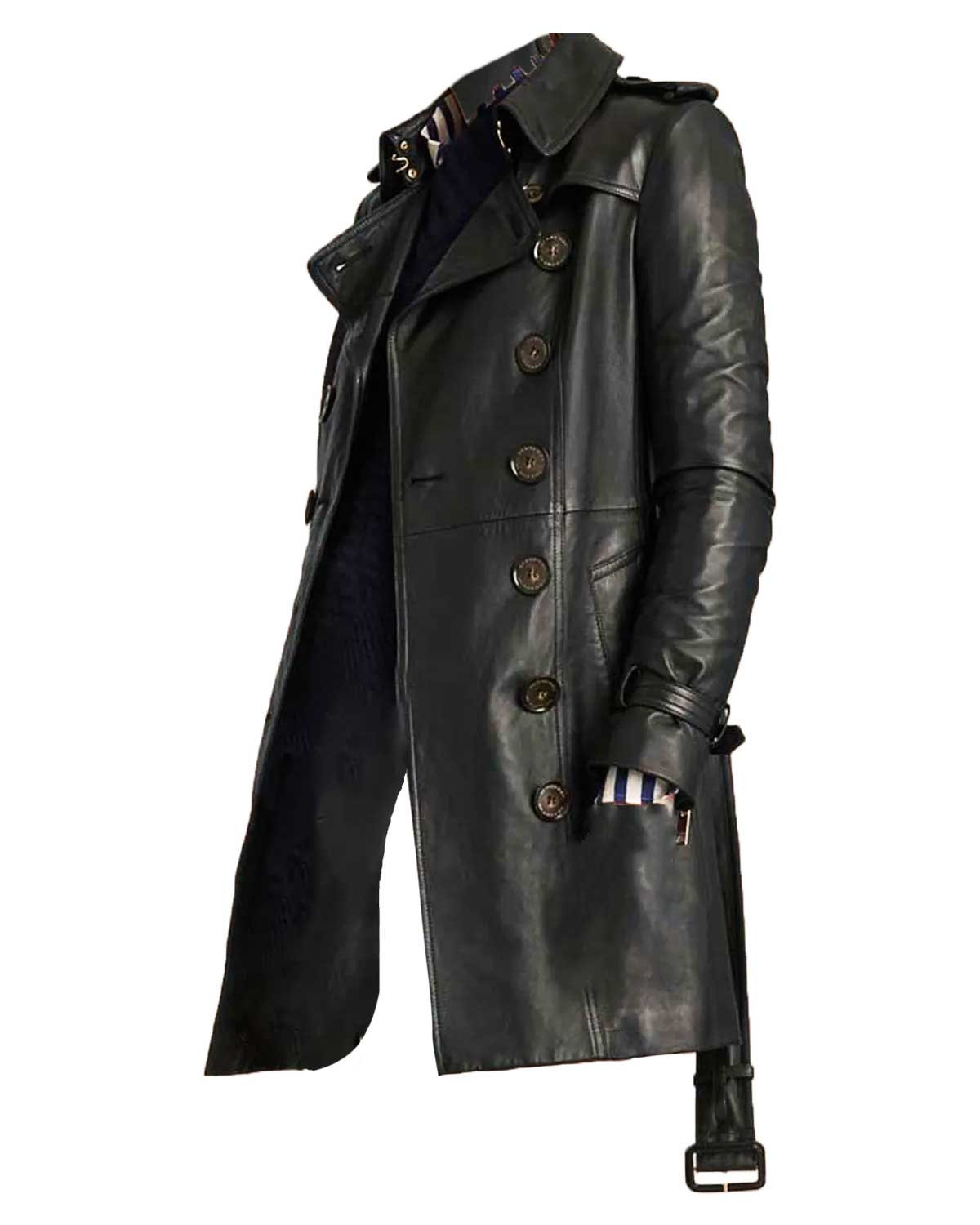 Black Women’s Mid-Length Double Breasted Leather Coat