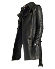 Black Women’s Mid-Length Double Breasted Leather Coat