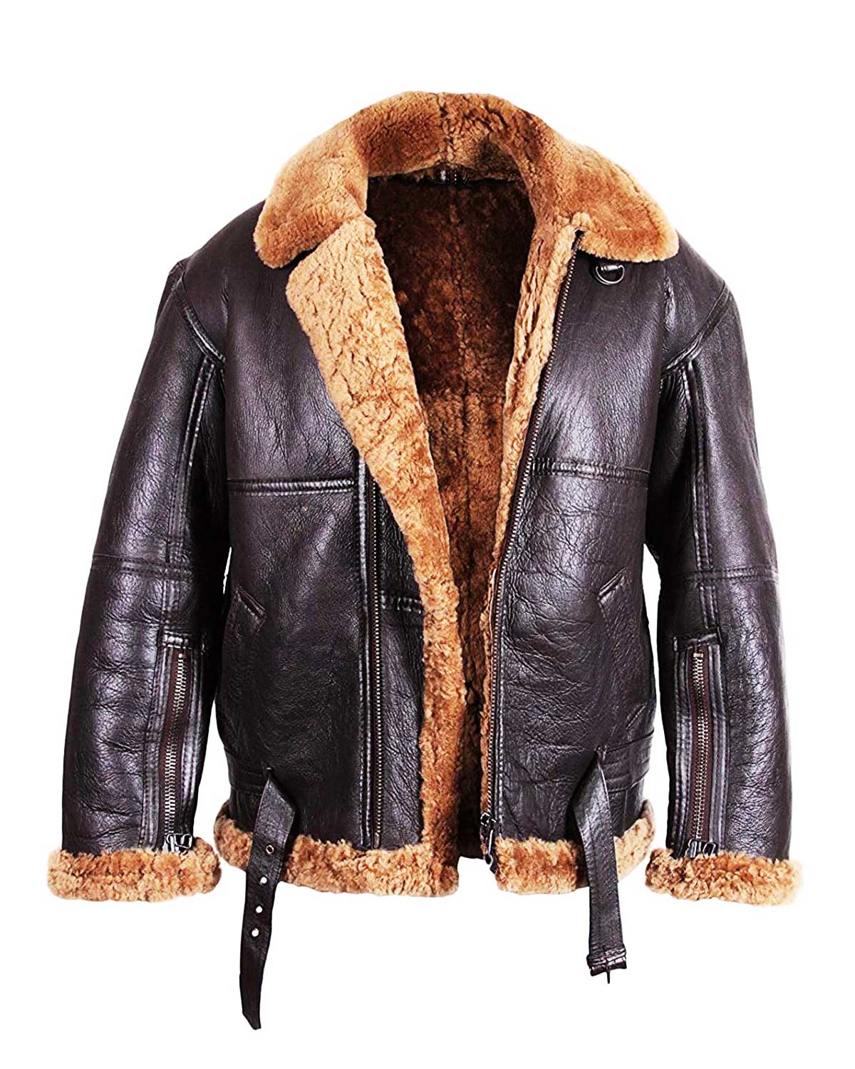 Mens Aviator Flying B3 Shearling Sheepskin Leather Bomber Jacket