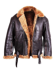 Mens Aviator Flying B3 Shearling Sheepskin Leather Bomber Jacket
