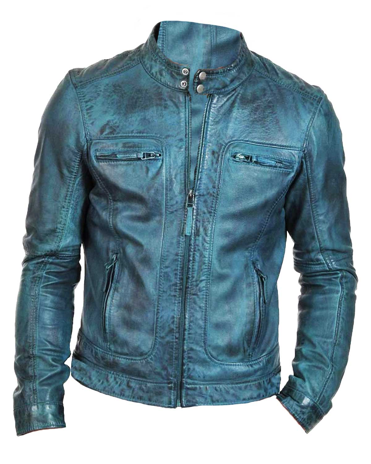 Men’s Waxed Green Motorcycle Leather Jacket