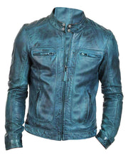 Men’s Waxed Green Motorcycle Leather Jacket