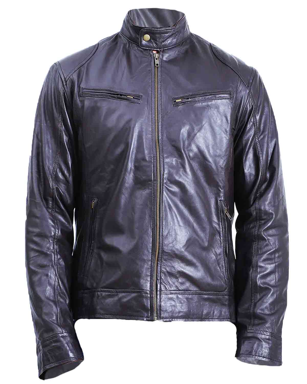 Men's Black Cafe Racer Lambskin Leather Jacket