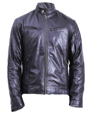 Men's Black Cafe Racer Lambskin Leather Jacket
