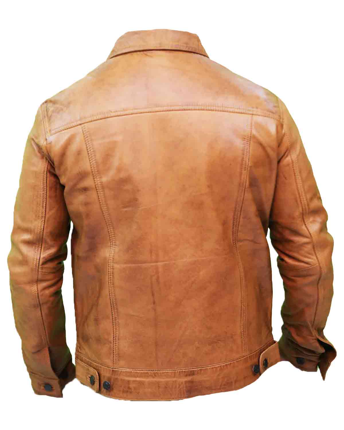 Men's Camel Brown Trucker Leather Jacket