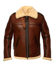 Men’s Aviator B-3 Brown Leather Bomber Jacket