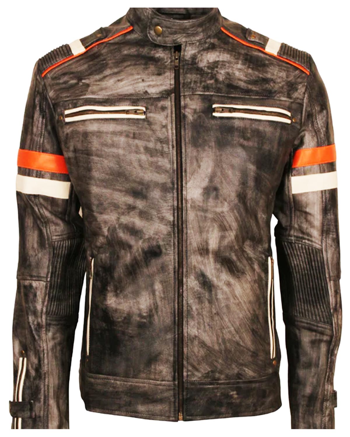 Men's Cafe Racer & Slim Fit Distressed Brown Leather Jacket