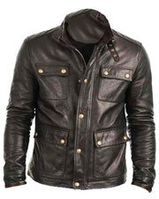 Men's Four Pocket Black Leather Jacket