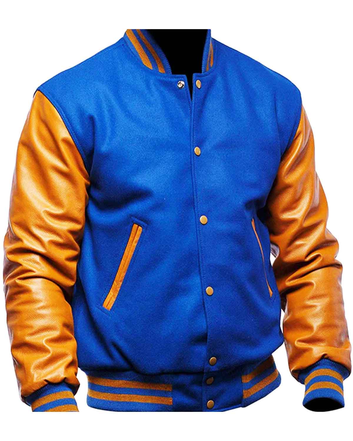 Men's Blue and Yellow Varsity Letterman Jacket