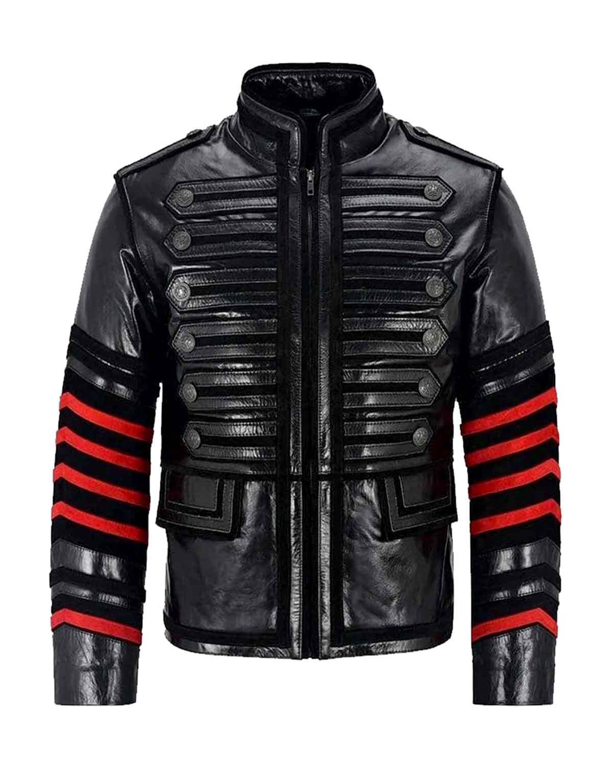 Men's Black Military Style Real Leather Jacket