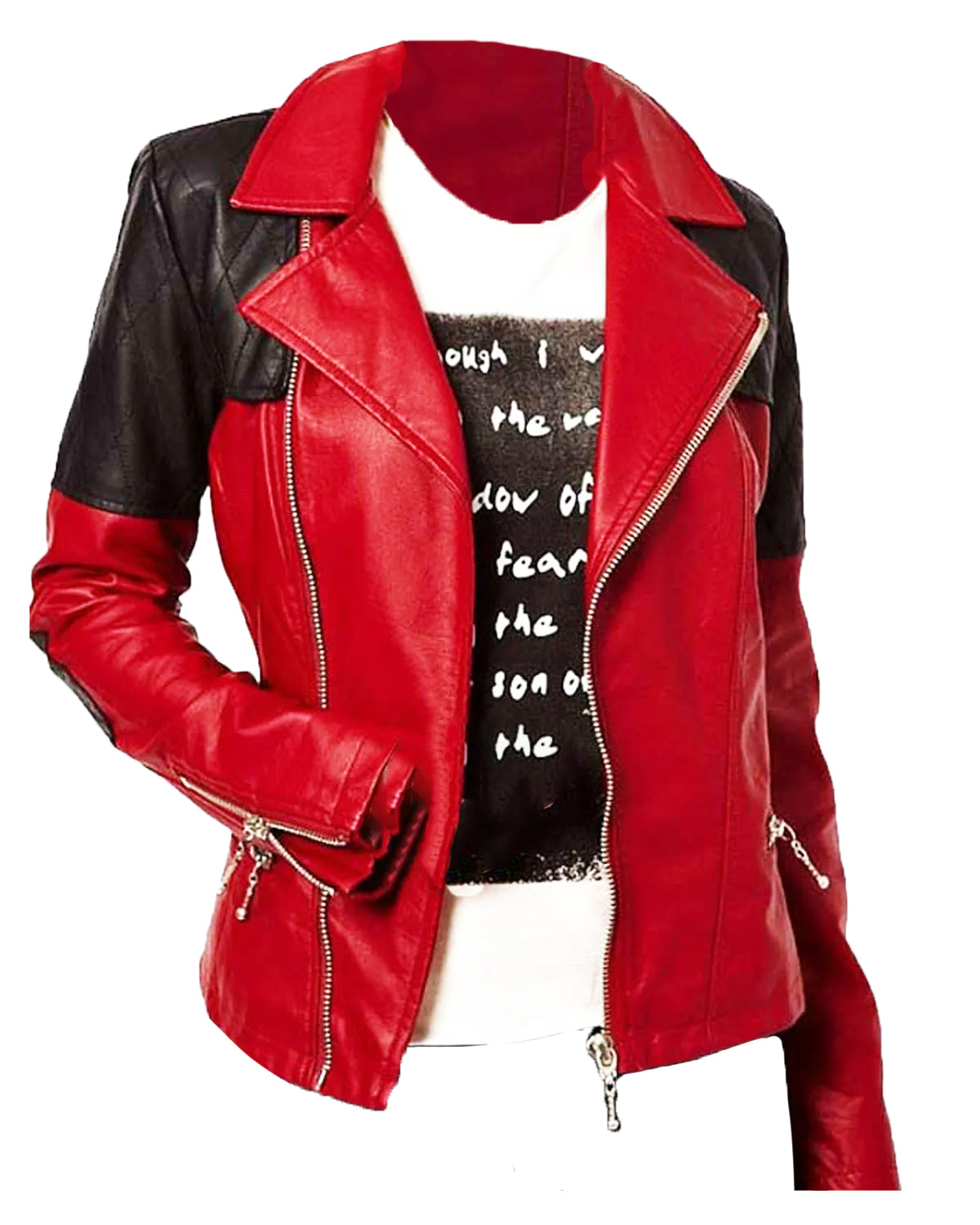 Women’s Asymmetrical Biker Red and Black Leather Jacket