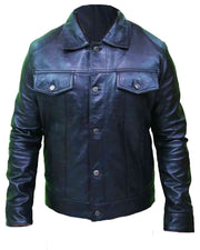 Men's Vintage Black Leather Trucker Jacket