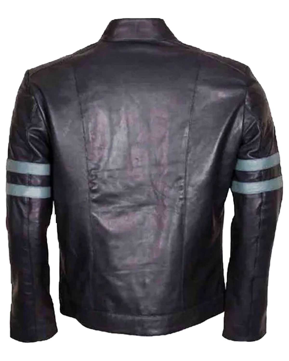 Men's Blue Stripe Mayhem Retro Black Biker Leather Jacket