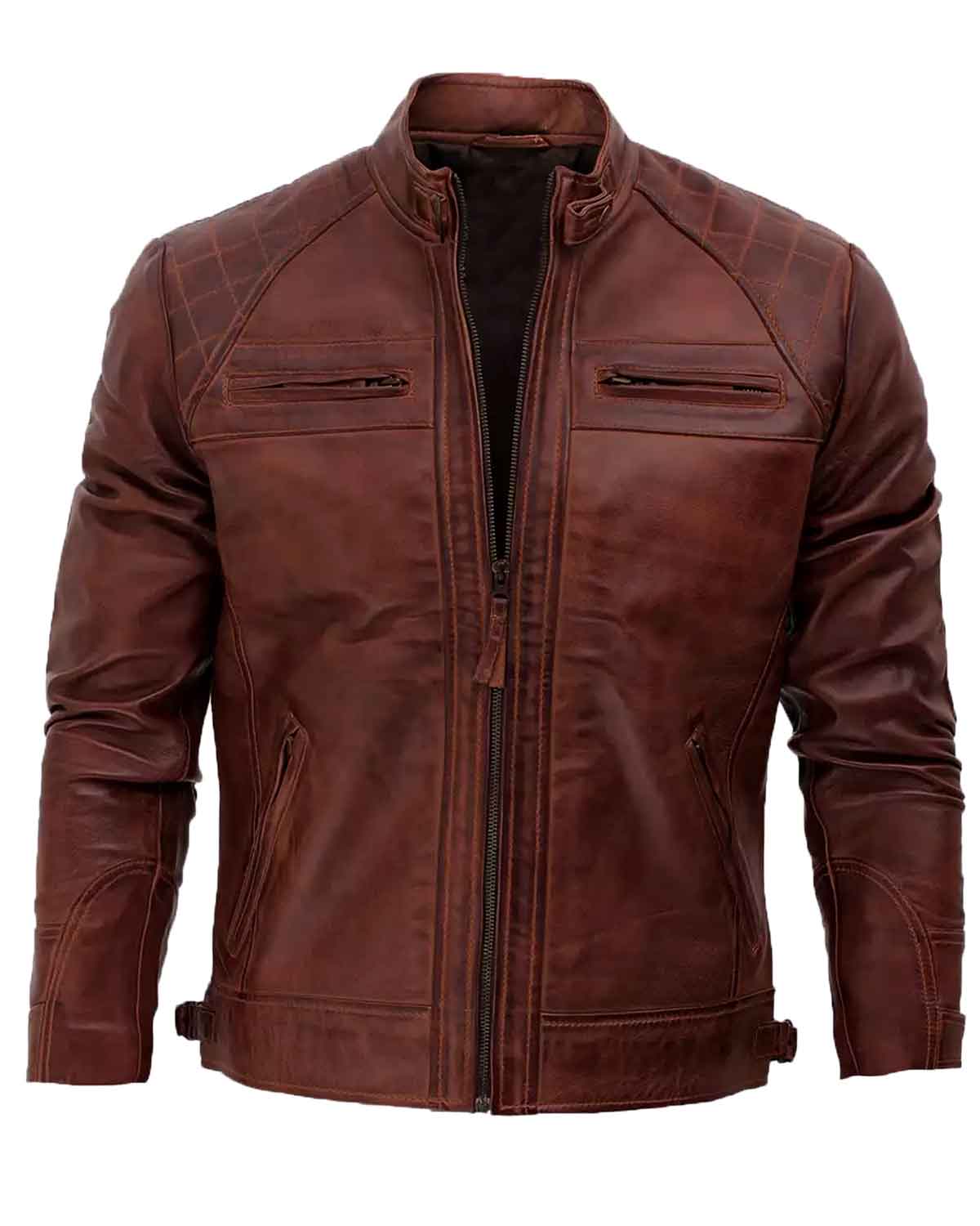 Mens Distressed Brown Motorcycle Leather Jacket