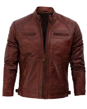 Mens Distressed Brown Motorcycle Leather Jacket