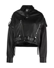 Womens Black cropped leather Biker Jacket