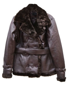 Belted Sheepskin Black Leather Jacket Coat For Women