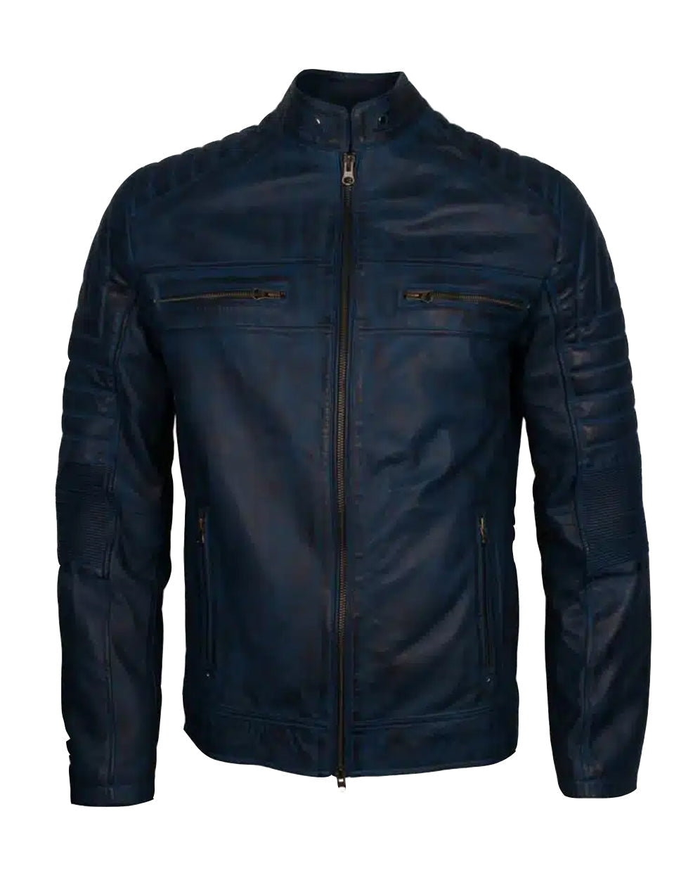 Blue Men’s Vintage Cafe Racer Genuine Leather Jacket