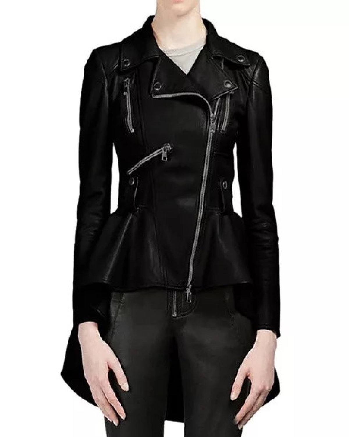 Women’s Black Peplum Leather Jacket