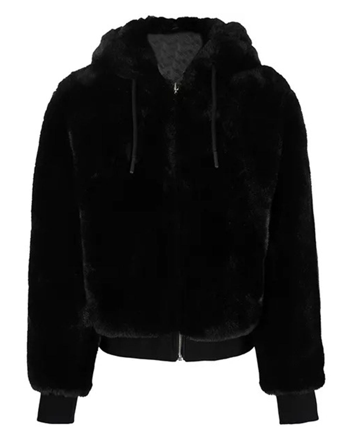 Black Faux Fur Hooded Jacket