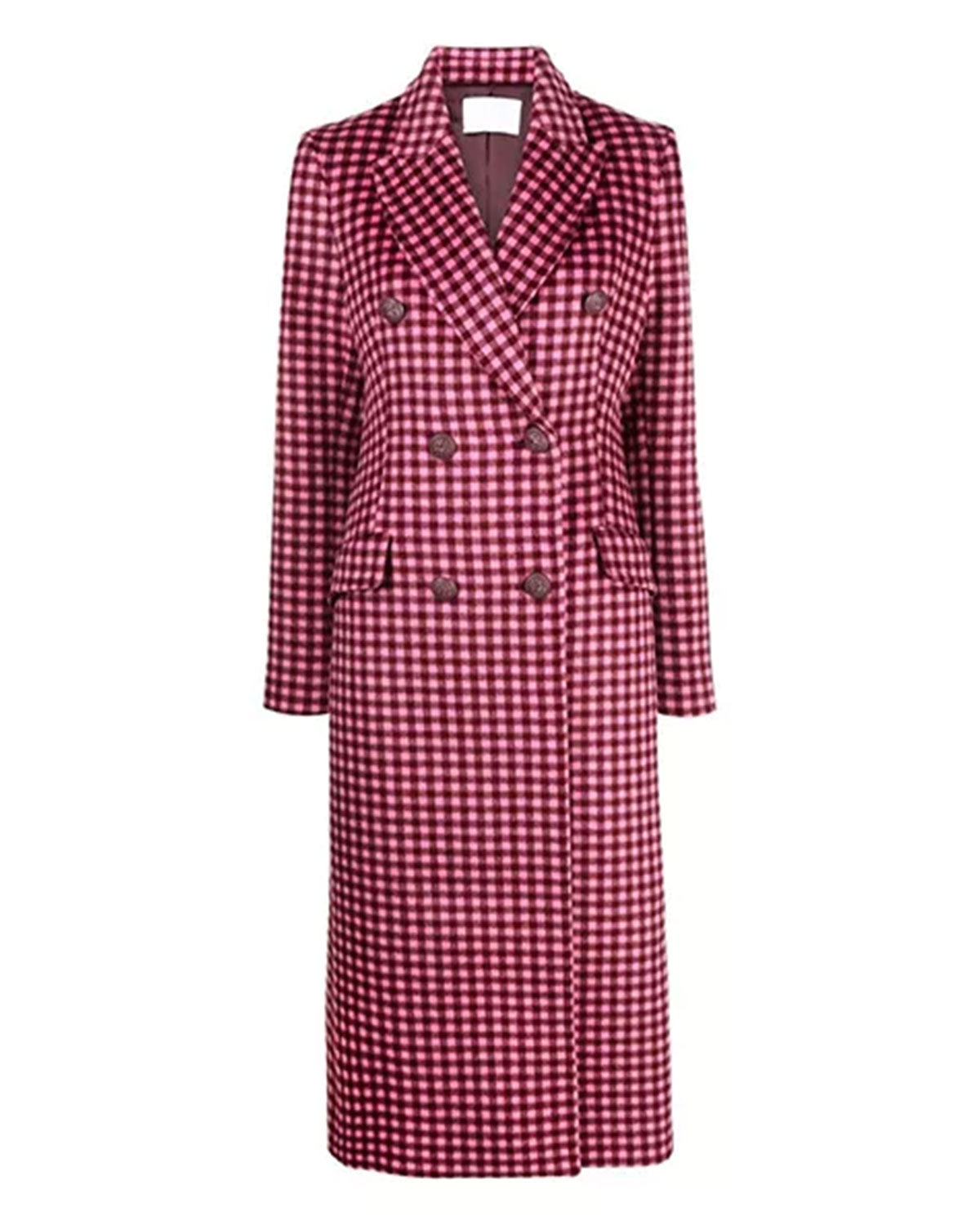 Womens Pink Plaid Wool Coat