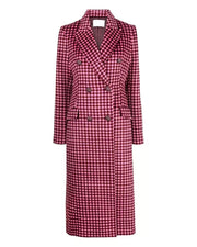 Womens Pink Plaid Wool Coat