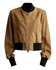 Brown Suede Bomber Jacket Womens
