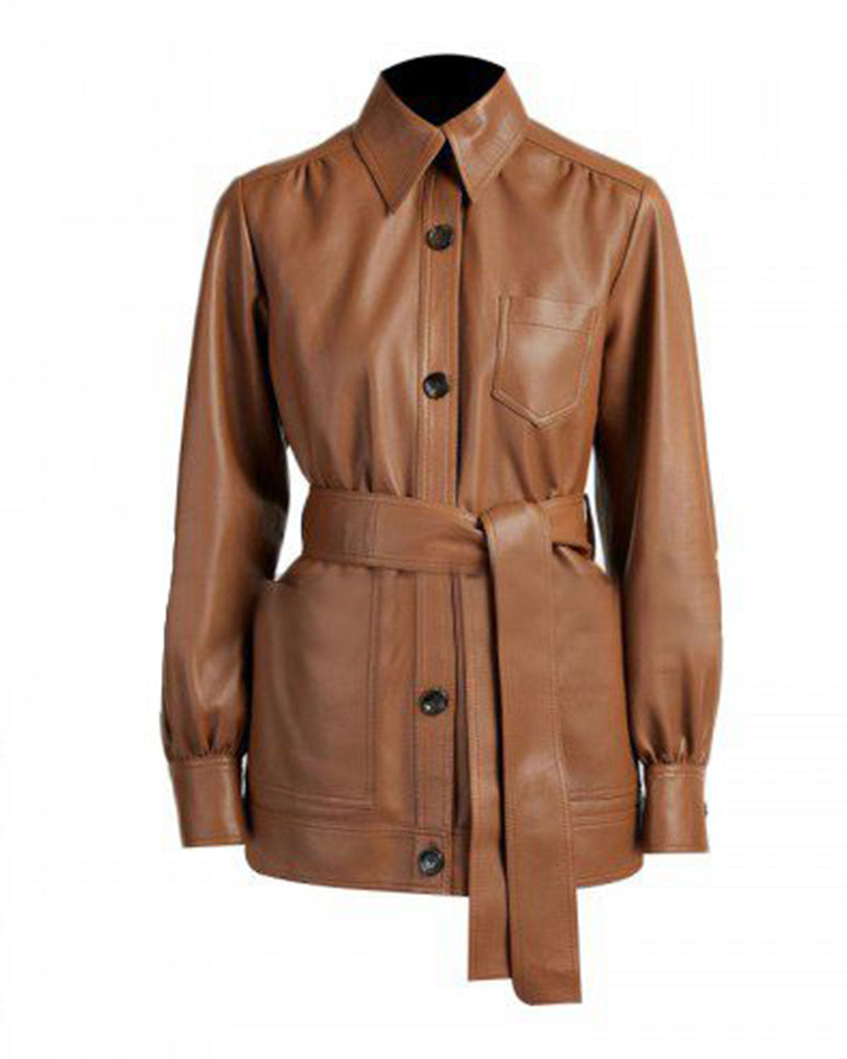 Womens Brown Short Belted Trench Coat
