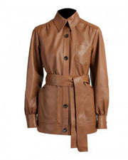 Womens Brown Short Belted Trench Coat