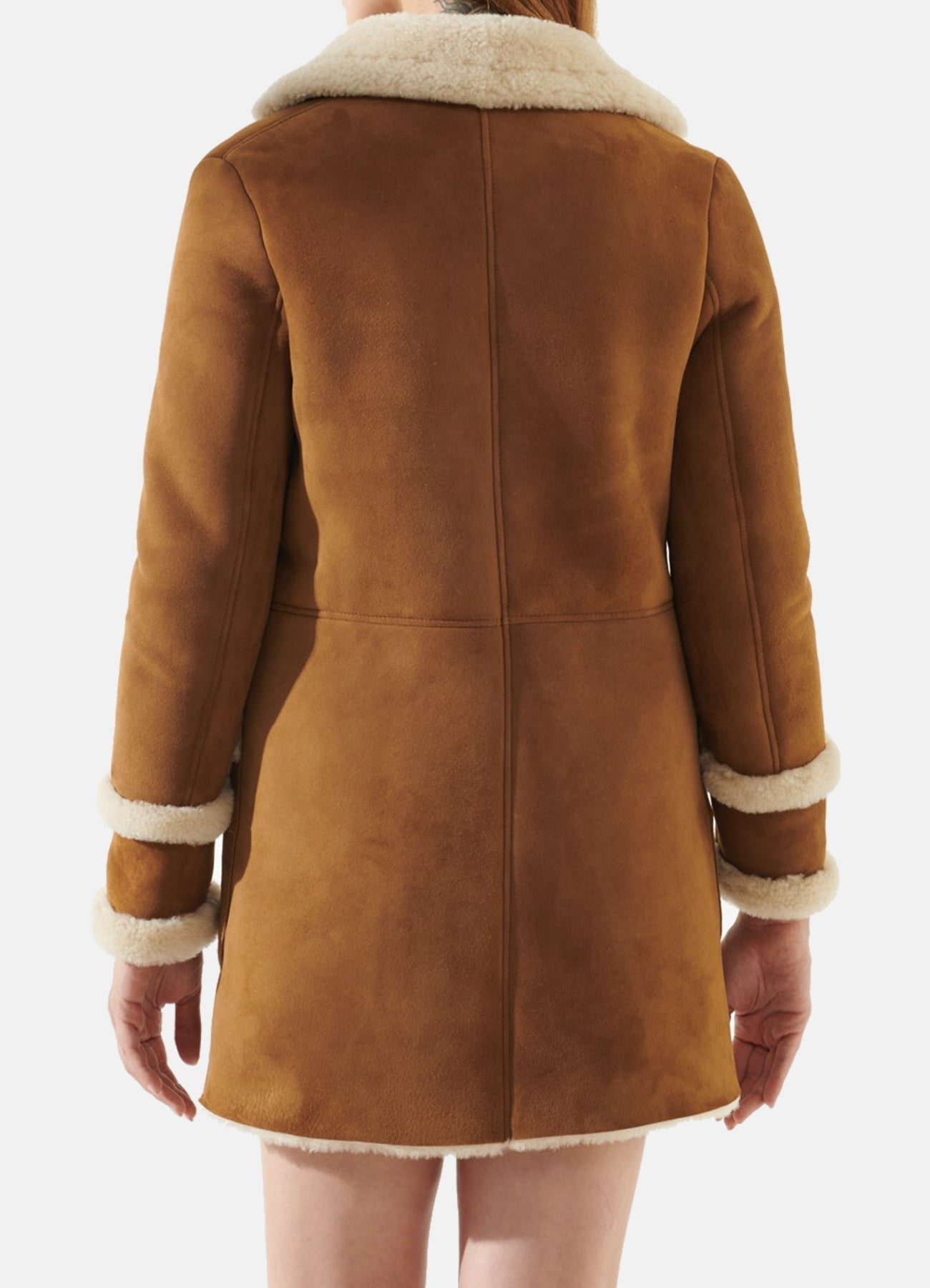 Womens Casual Tan Shearling Leather Coat