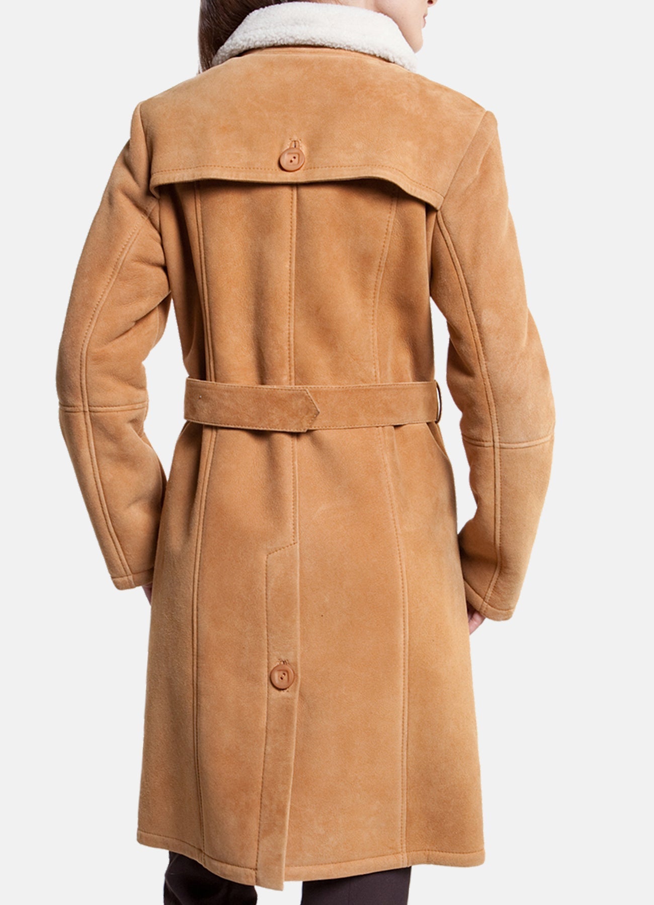 Womens Bright Tan Shearling Leather Coat