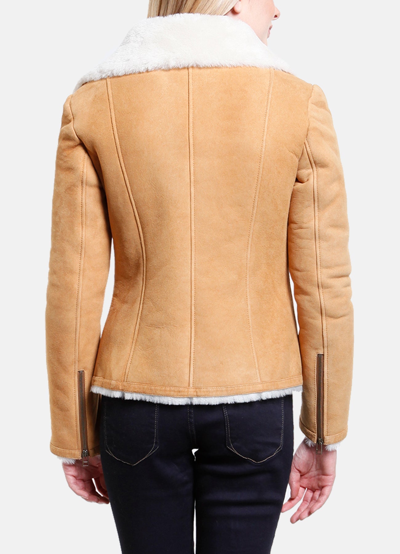 Womens Classic Tan Shearling Leather Jacket