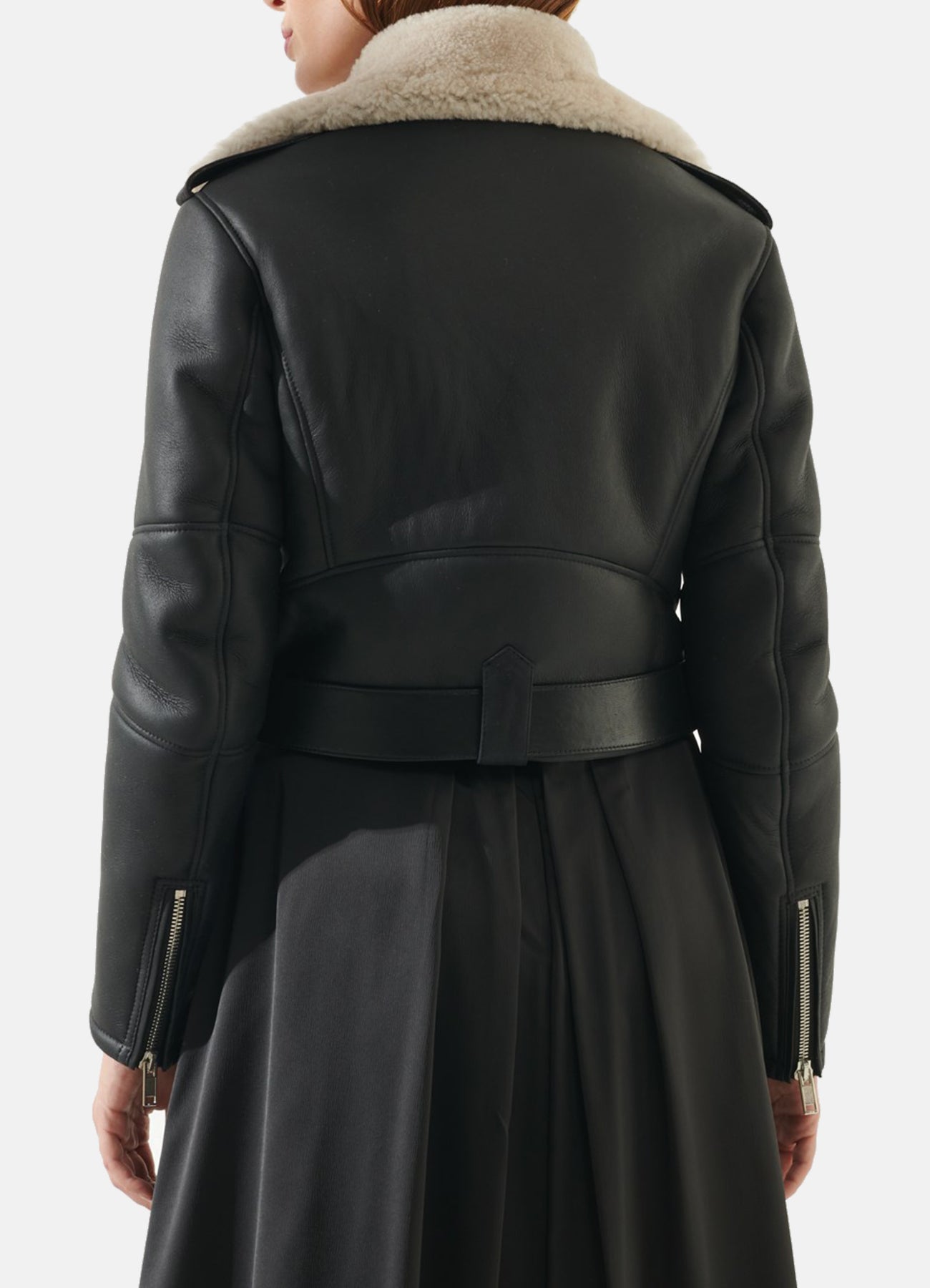 Womens Black Short Length Shearling Leather Jacket
