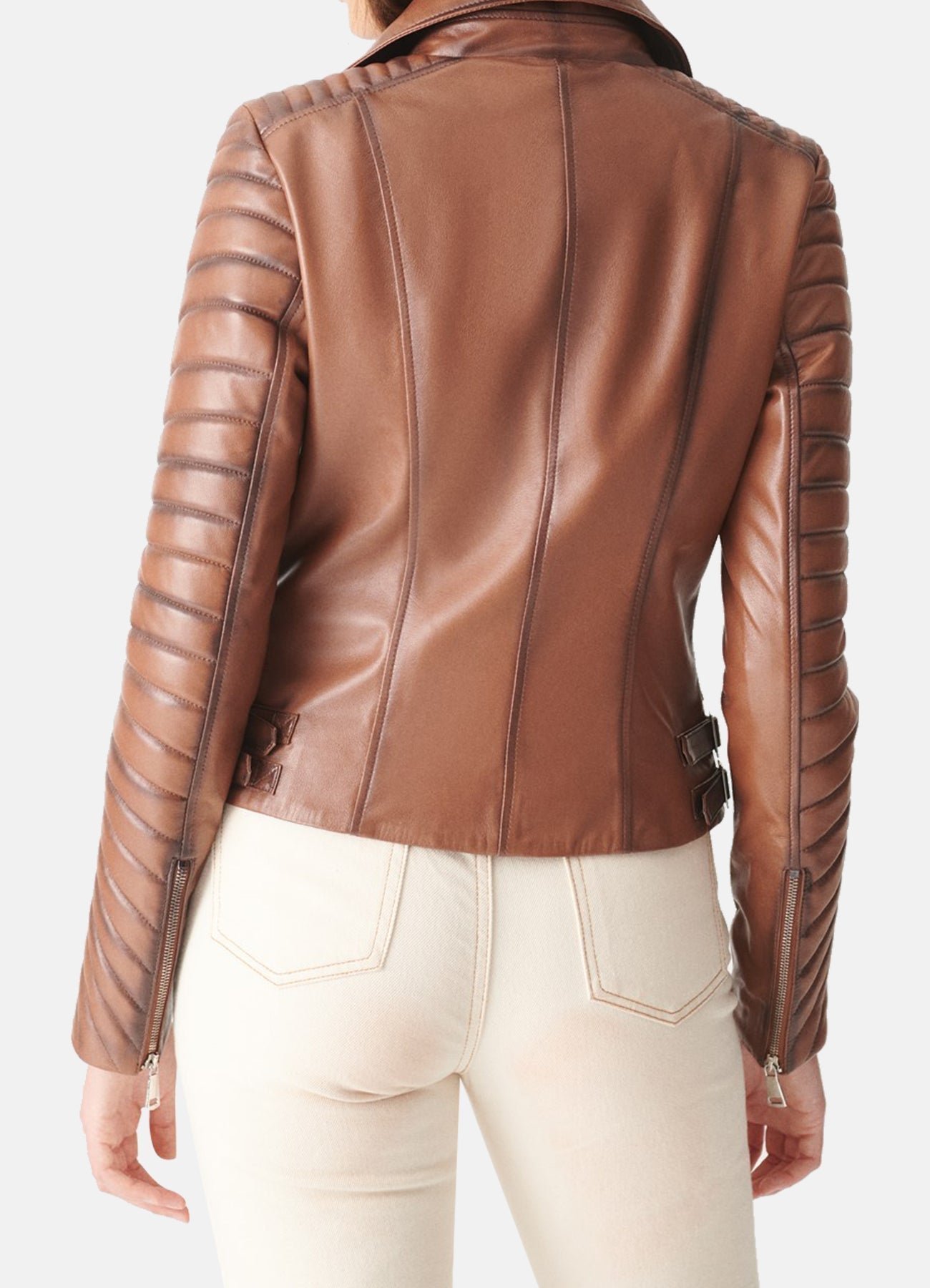 Womens Padded Brown Biker Leather Jacket