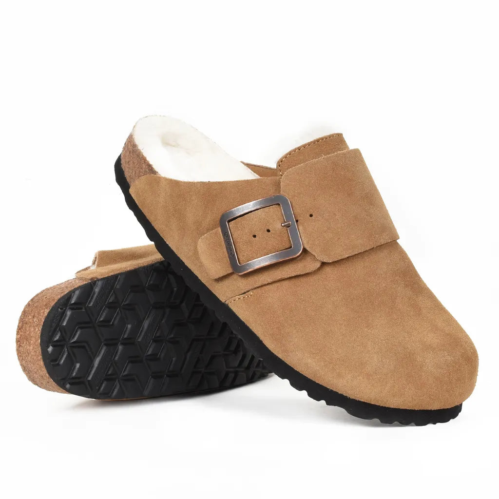 Women’s Genuine Leather Fur-Lined Shearling Clogs with Arch Support