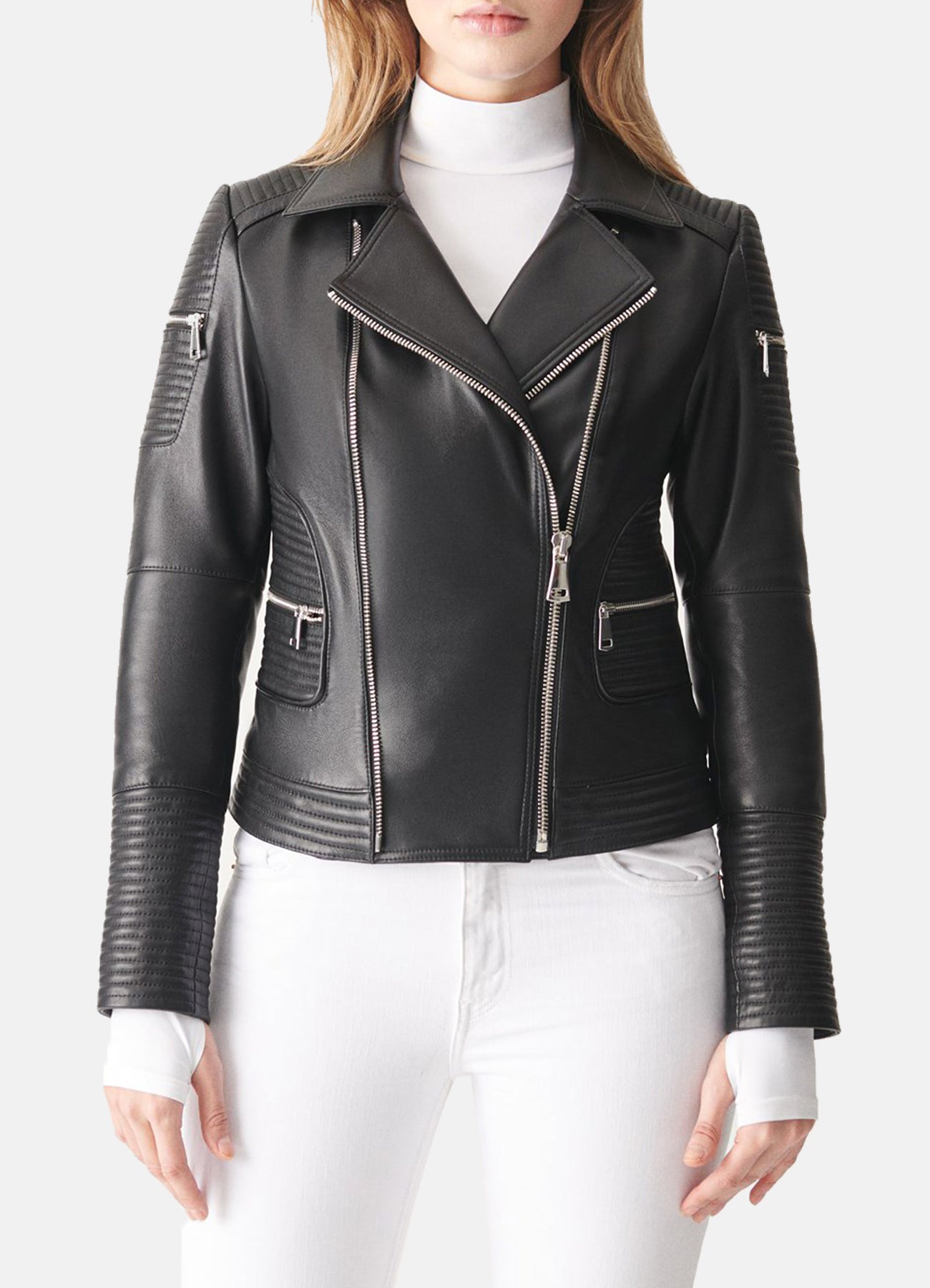 Womens Quilted Black Biker Leather Jacket