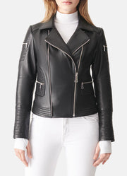 Womens Quilted Black Biker Leather Jacket