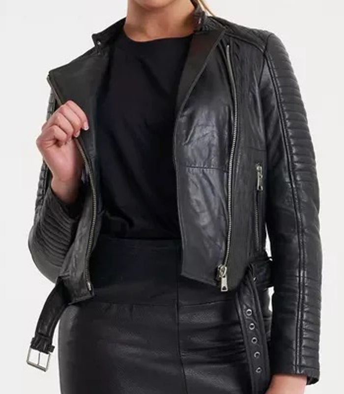 Designer Women Black Leather Biker Jacket