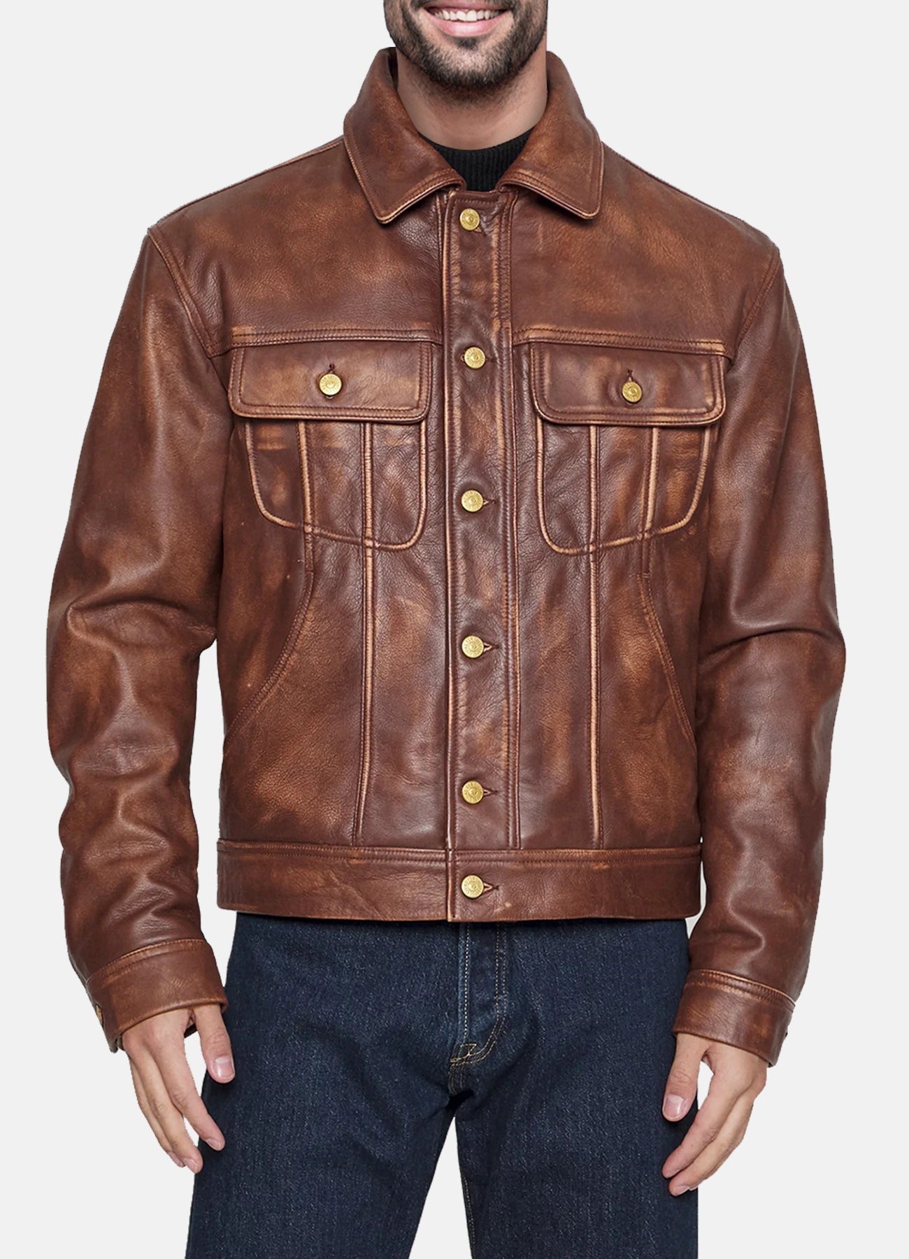 Mens Vintage Style Distressed Leather Jacket