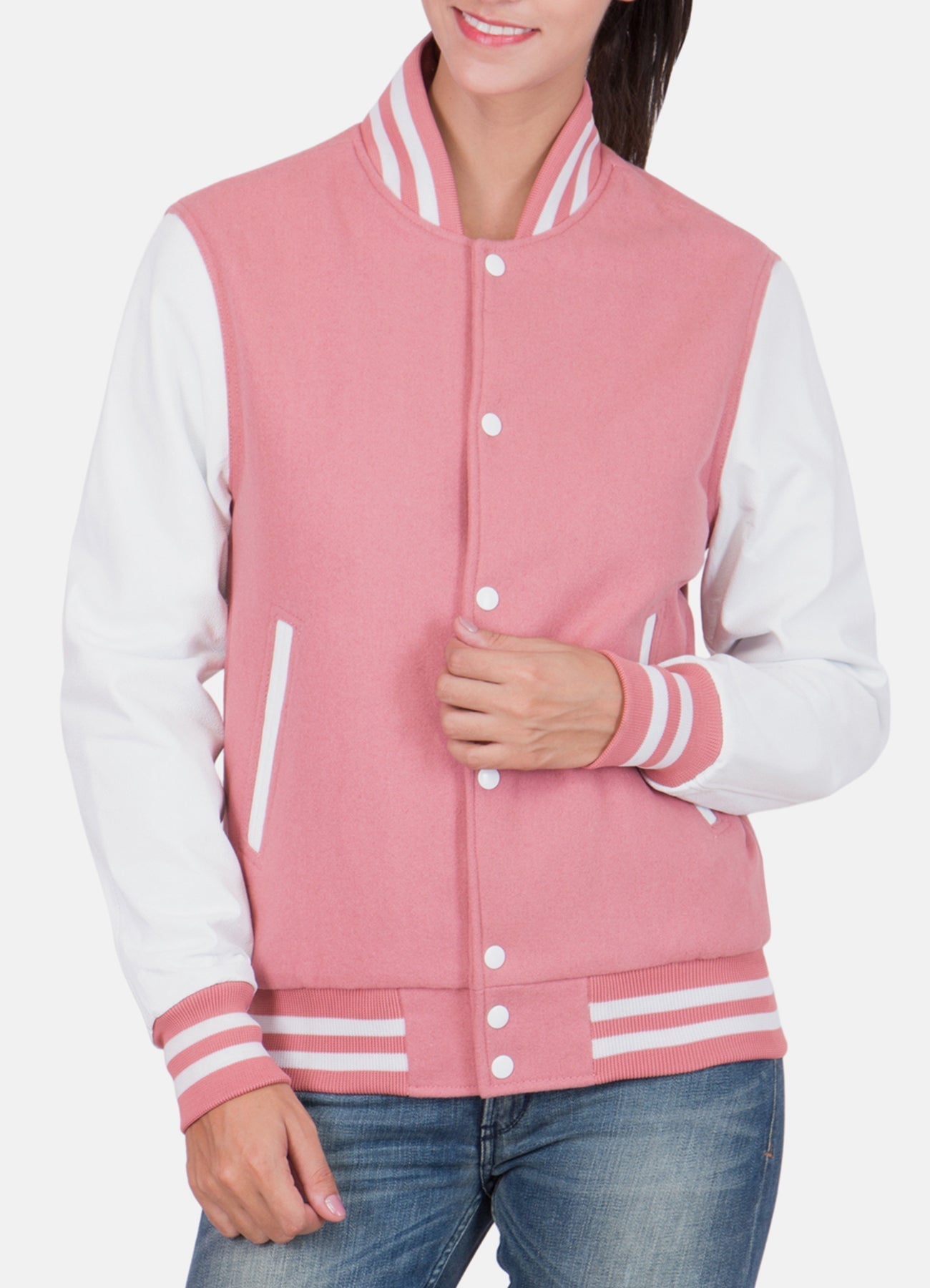 Womens Casual Baby Pink Varsity Jacket