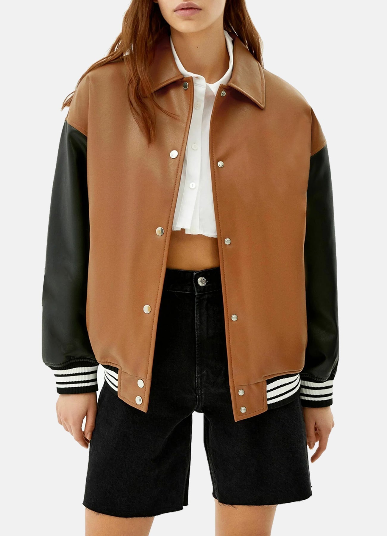 Womens Chocolate Brown Varsity Leather Jacket